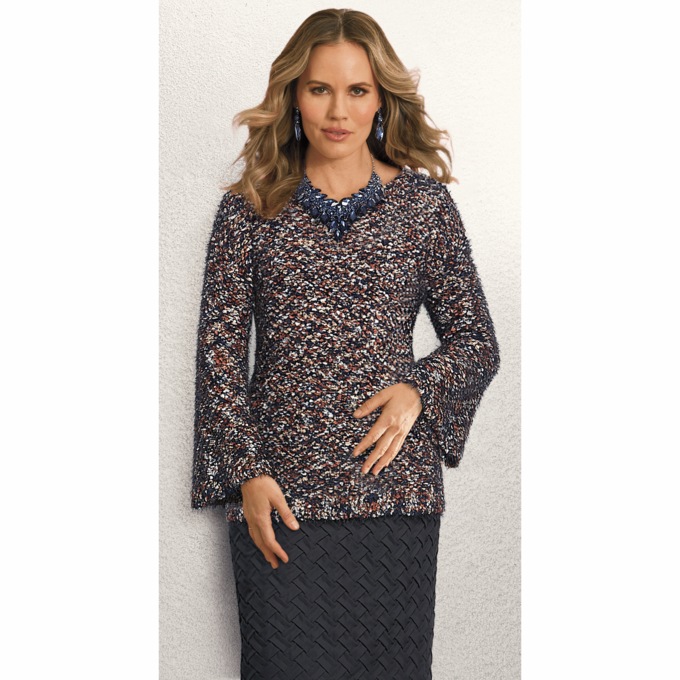 Boucle Bell Sleeve Sweater, , large