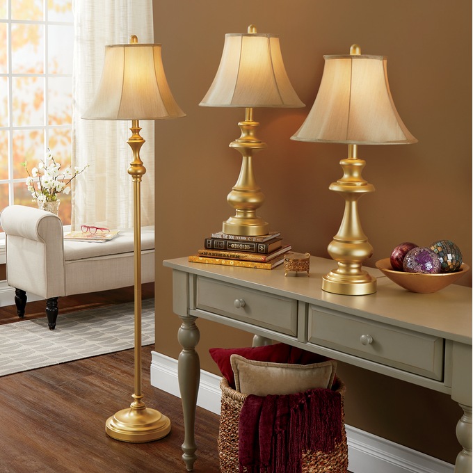 3-Piece Traditional Gold Lamp Set, , large