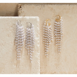 Faux-Pearl Tassel Hoops, , large