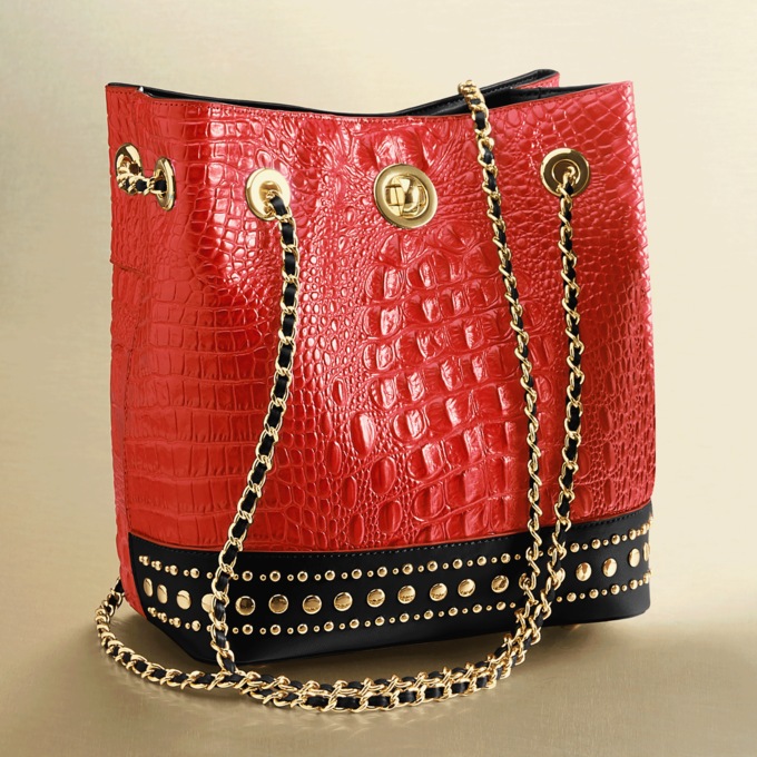 M.C. Handbags Macy Croco Bucket Bag Midnight Velvet