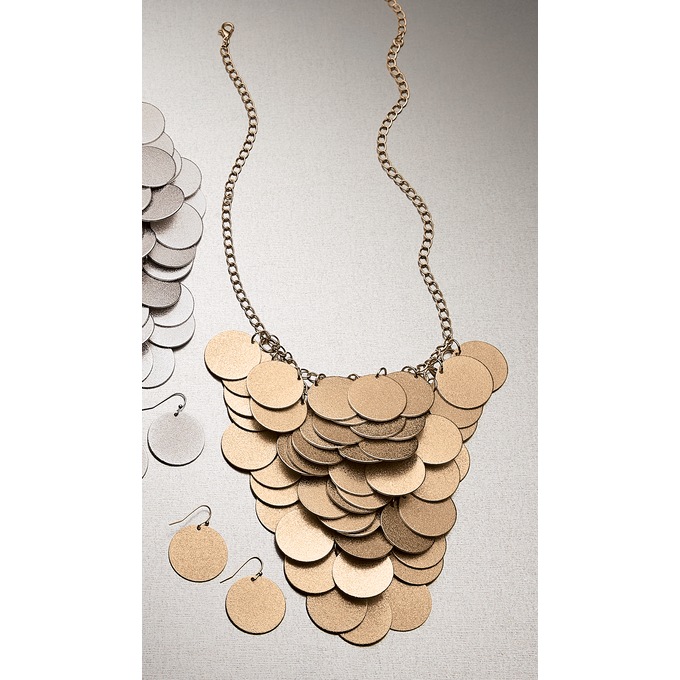 Glittery Disc Necklace and Earring Set, , large