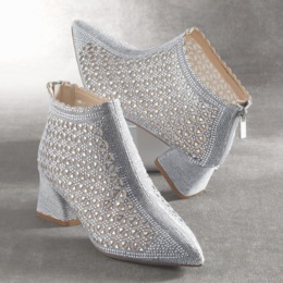 Cutout Shimmer Bootie for Women with 2&quot; Block Heel and Memory Foam, , large