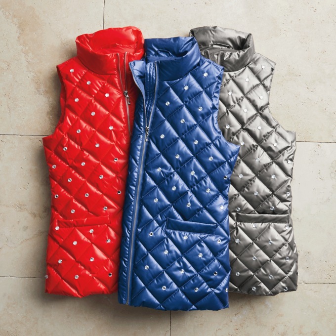 Krystal Embellished Puffer Vest, , large