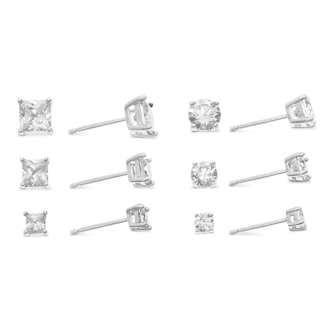6-Pair Cubic Zirconia Post Earring Set, , large