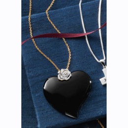 Onyx/Cubic Zirconia Heart/Rose Pendant, , large