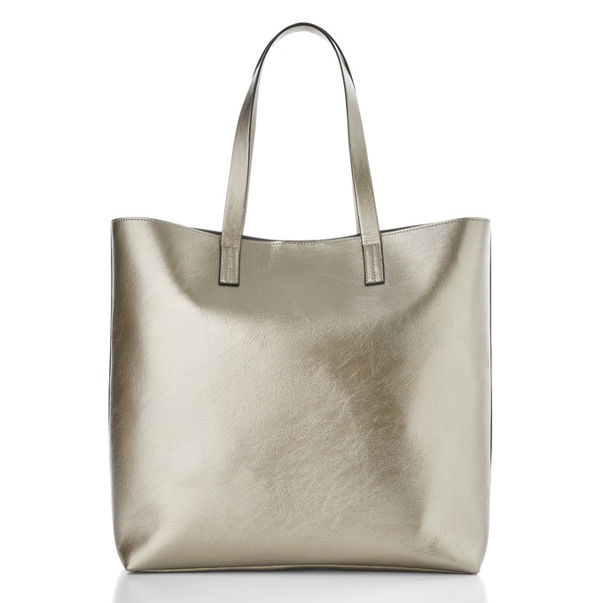 Metallic Faux-Leather Tote with Diagonal Colorblocking and Removable Snap-On Zip Pouch for Women, , large