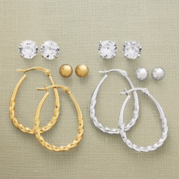3-Pair Hoop and Stud Earring Set, , large