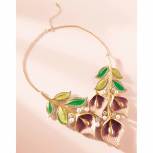 Multicolor Crystal &amp; Faux-Pearl Enamel Floral Necklace, , large
