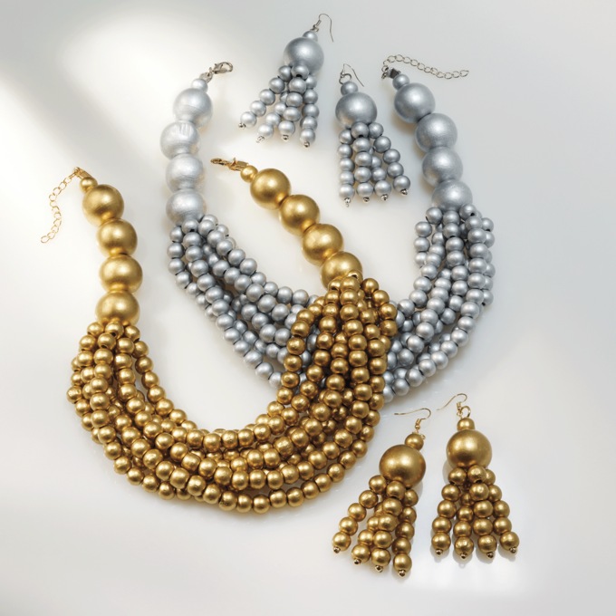 Multi-Strand Bead Necklace & Earring Set, , large