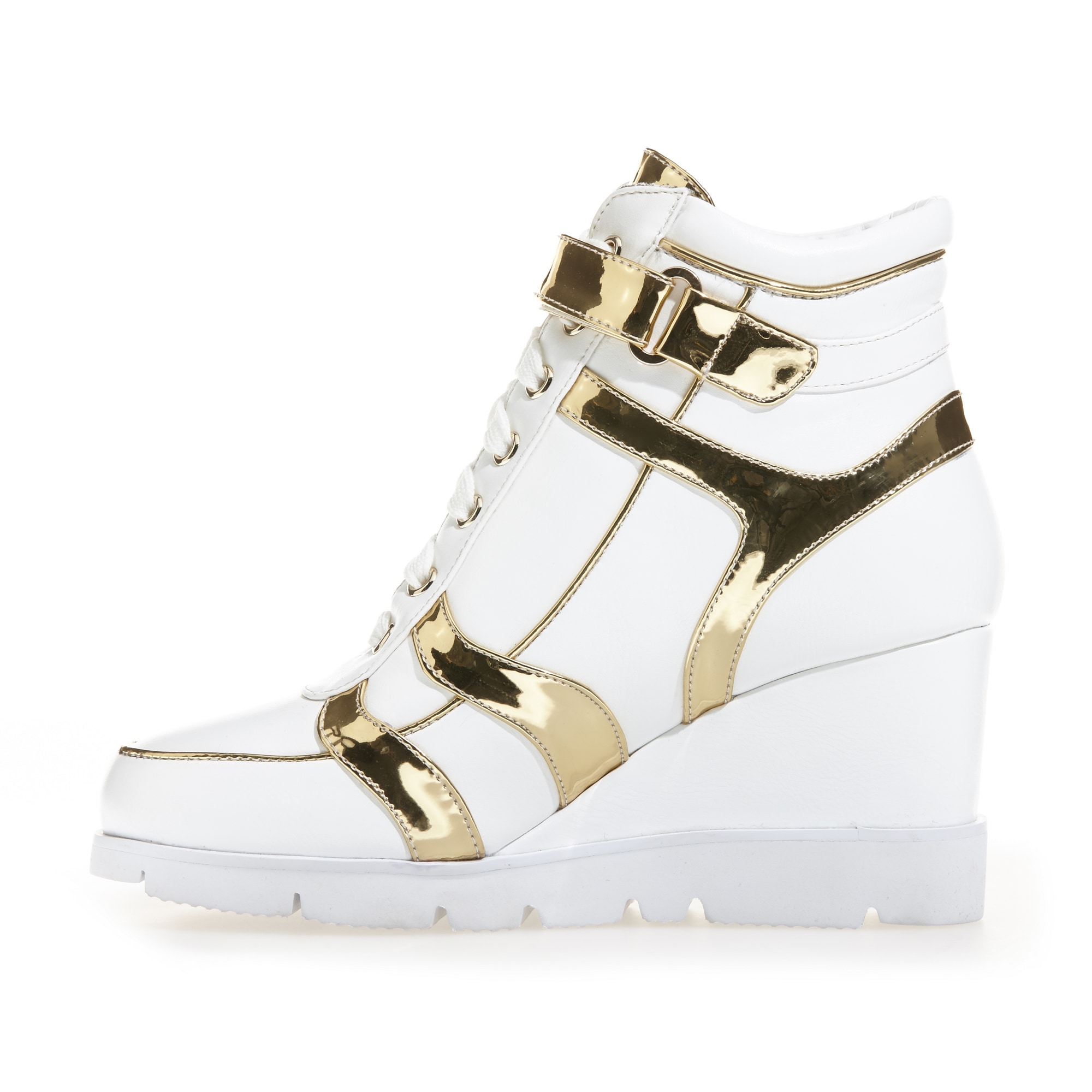 gold high top wedge sneakers