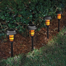 Set of 4 Faux-Flame Solar Stakes, , large