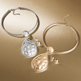 Divot Teardrop Necklace and Earring Set, , large