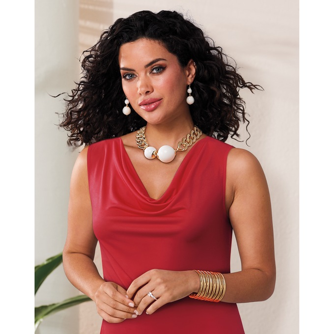 Ball/Link Goldtone Necklace & Earring Set, , large