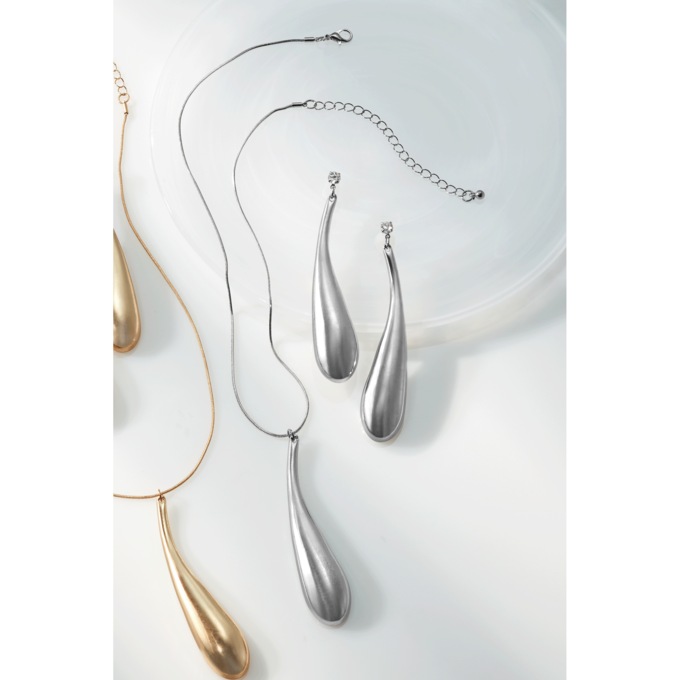 Elongated Teardrop Necklace & Earring Set, , large
