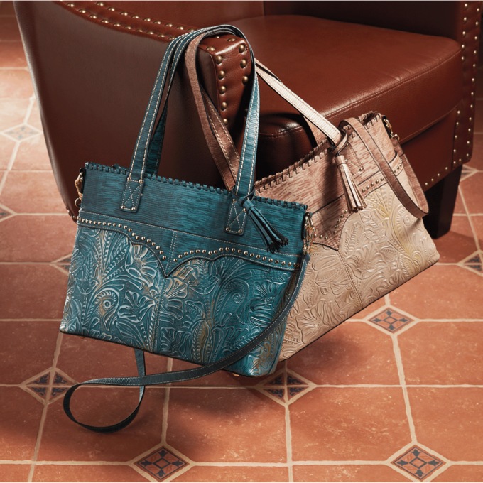 M.C. Handbags Margie Embossed Leather Satchel, , large