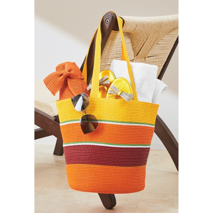 Multi Color Straw Tote, Orange Multi, large