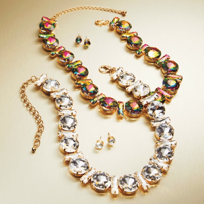 Crystal Round/Rectangular Strand Necklace & Earring Set, , large