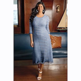 Delise Two-Pattern A-Line Sweater Dress, , large