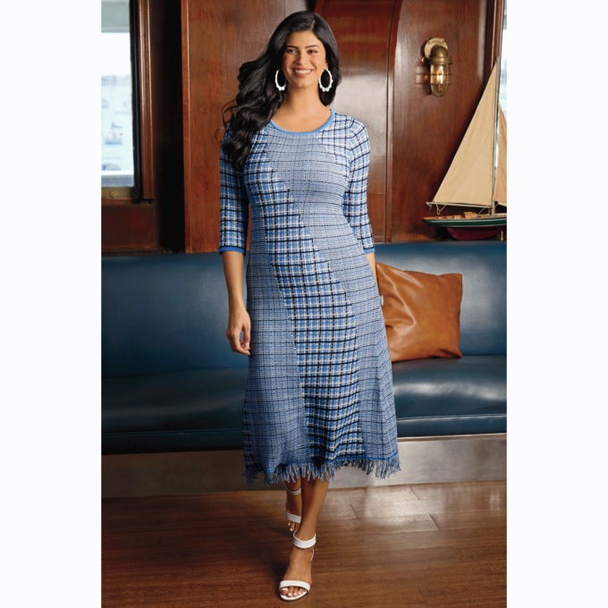 Delise Two-Pattern A-Line Sweater Dress, , large