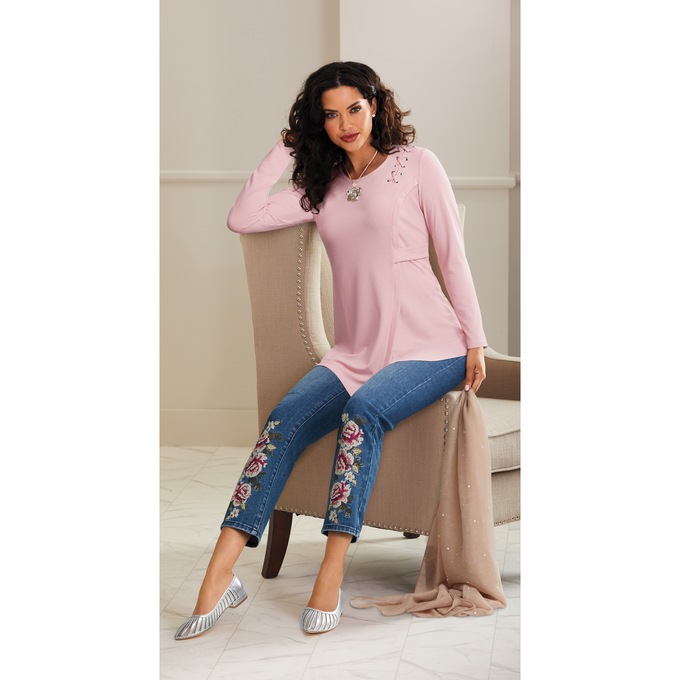 Cross Stitch Floral Embroidered Jean, , large