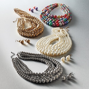 Multi-Strand Bead Necklace and Earring Set, , large