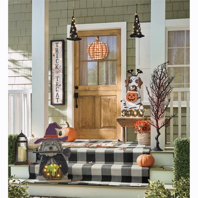 Set of 2 Hanging Lit Grapevine Witch Hats, , large