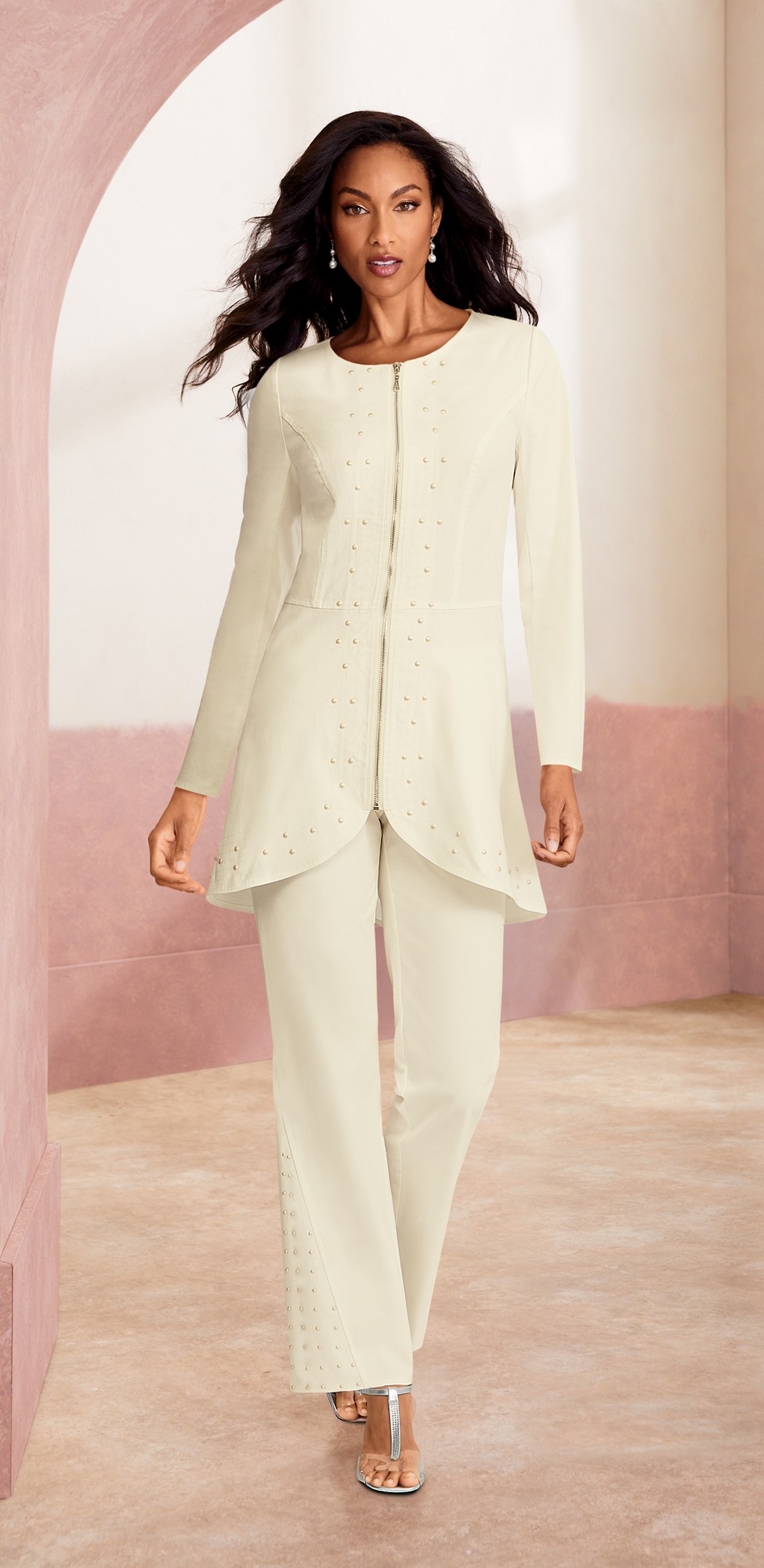Plus size cream pantsuit online
