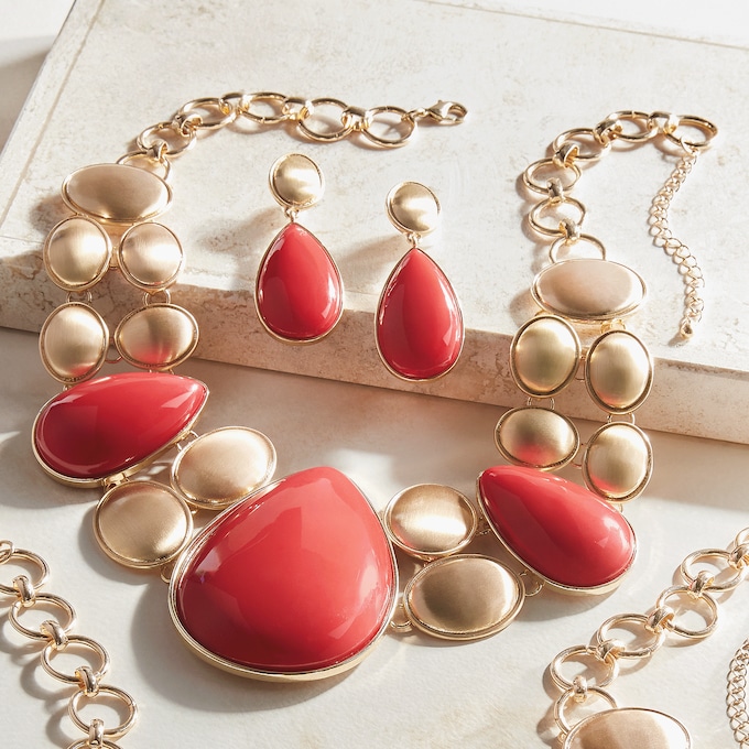 Faux-Stone Teardrop Necklace and Earring Set, , large