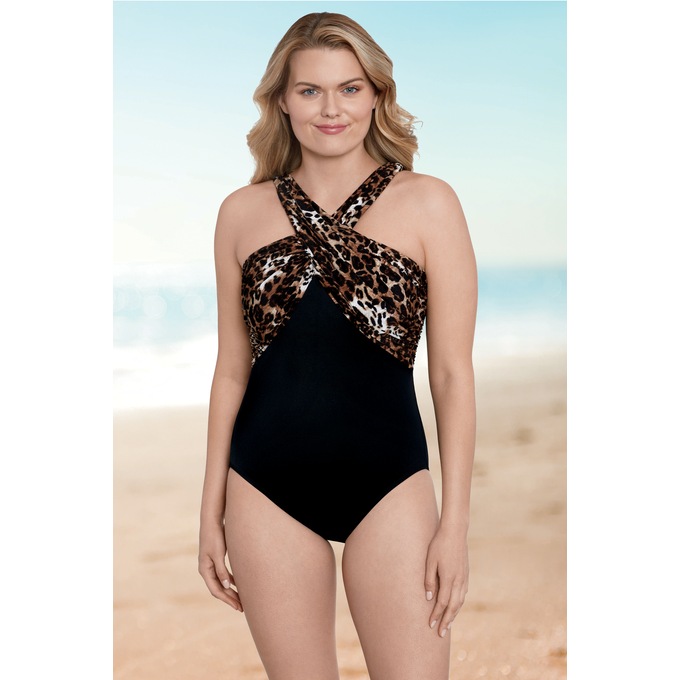 Crossover Leopard-Print Tank Swimsuit, , large
