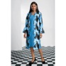 Rilette Faux-Jacket Illusion Dress with Geometric Print and Bell Sleeves, , large