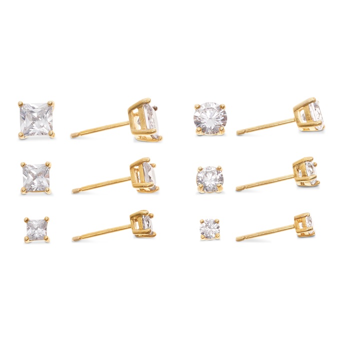 6-Pair Cubic Zirconia Post Earring Set, , large