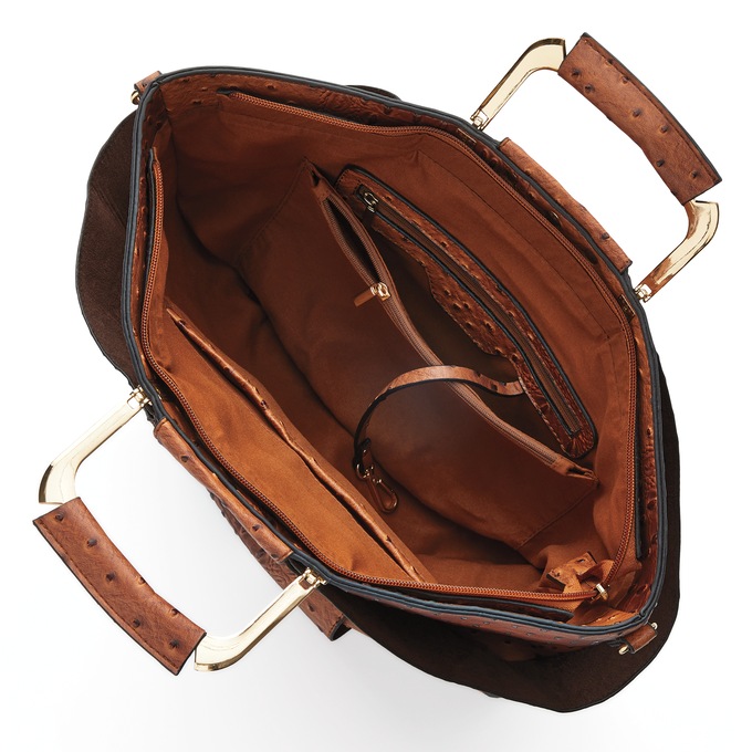 Croco-Fan Embossed Faux Leather Handbag &ndash; Fanned Design with Zip Closure, Inside Pockets & Removable Strap, , large