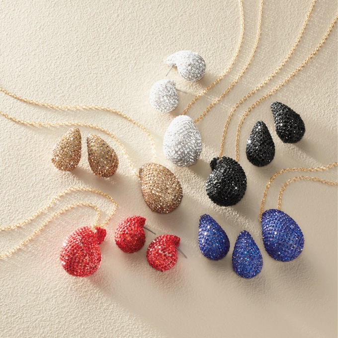 Pavé Crystal Round/Teardrop Necklace & Earring Set, , large