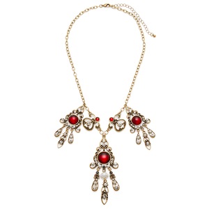 Red Cabochon Vintage-Look Necklace, , large