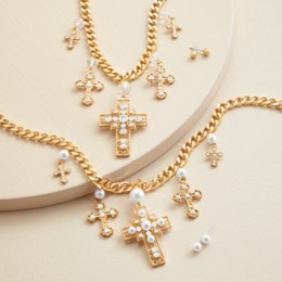 Charms and Pendant Cross Necklace &amp; Earring Set, , large