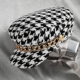 Houndstooth Cap with Gold Chain, , large