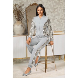 Celene Sequin Active Set for Women with Zip Jacket and Jogger Pant, , large