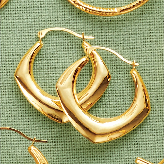 10K Gold Diamond-Shape Hoops, , large