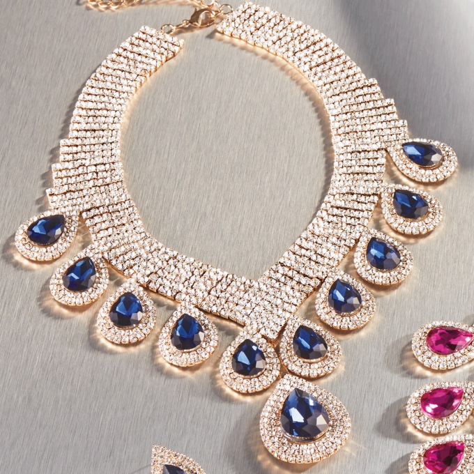 Crystal Pear-Drop Necklace and Earring Set, , large