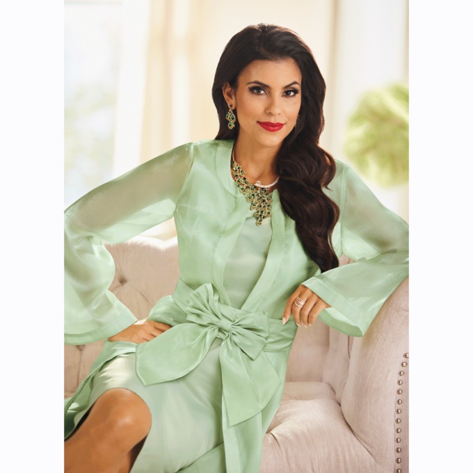 Bryanna Organza Bow-Front Jacket Dress, , large