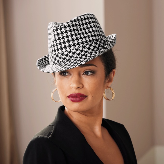 Houndstooth Fedora, , large