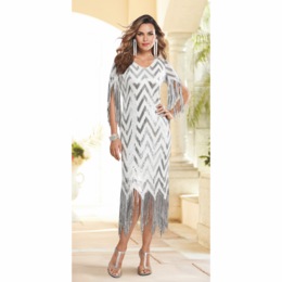 Rebekkah Sequin-Fringe Shiny Chevron Dress, , large