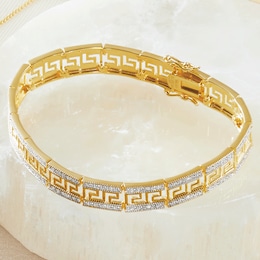 Diamond Greek Key Link Bracelet, , large