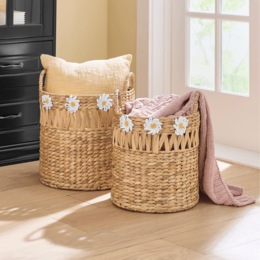 Set of 2 Daisy Woven Baskets, , large