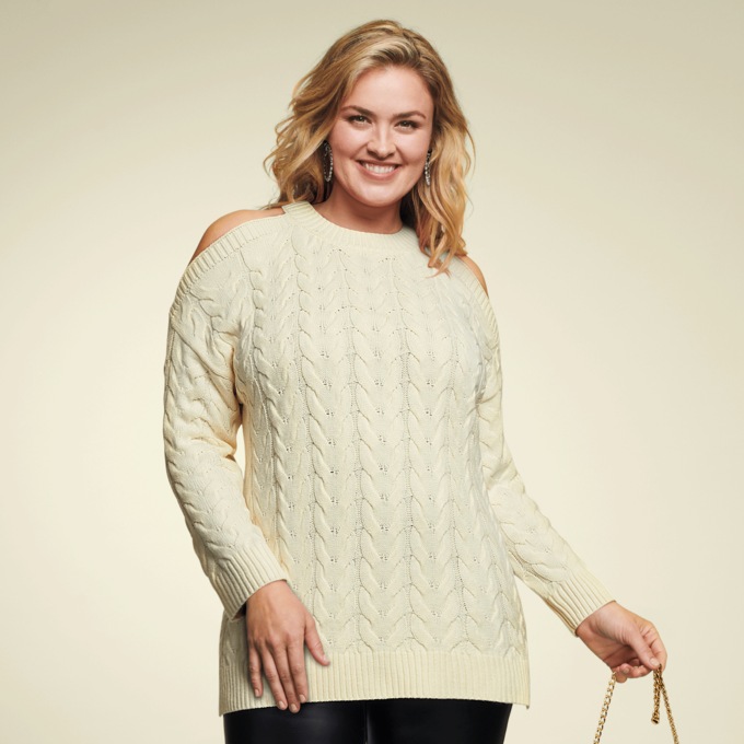 Tara Open-Shoulder Sweater Tunic, , large