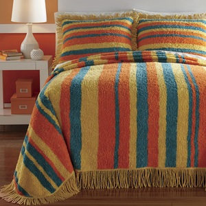 Zoey Stripe Chenille Bedspread, , large