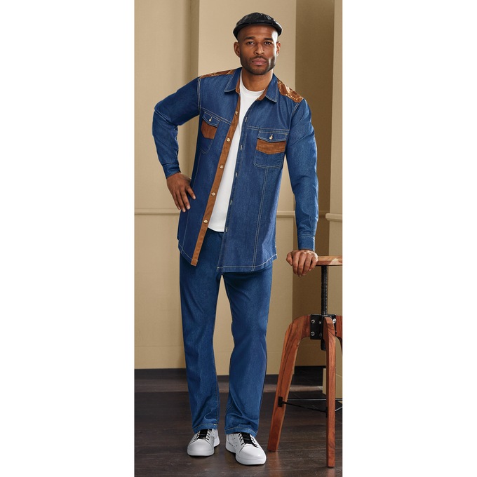 Stacy Adams Denim Pant Set, , large