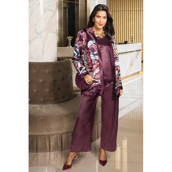 Presley 3-Piece Charmeuse Pant Outfit for Women with Jacket and Tank, , large