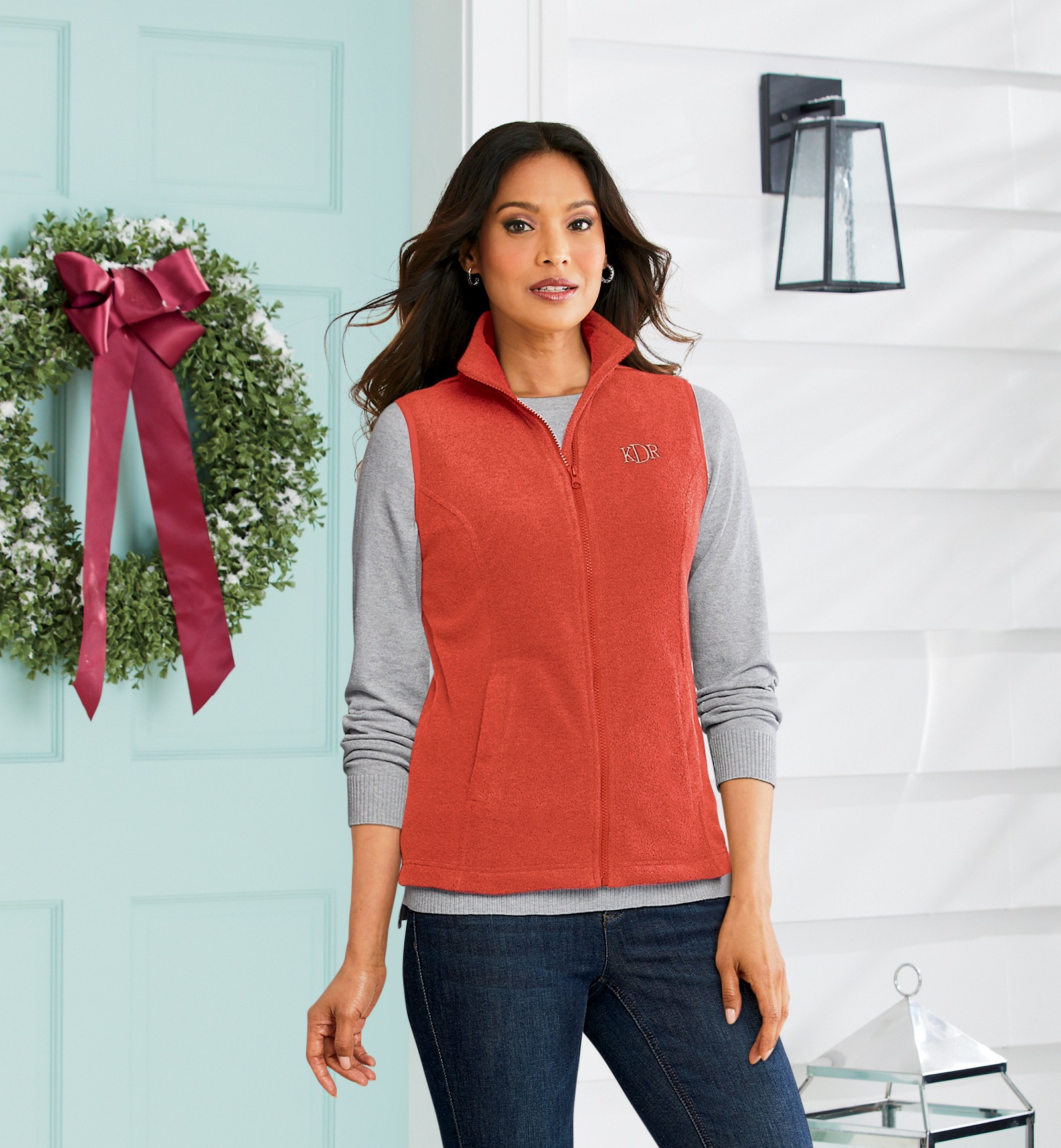 Personalized Women's Fleece Vest, Paprika, large