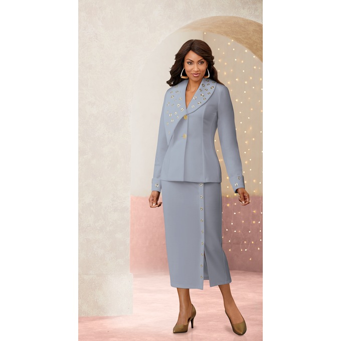 Briella Grommet Trim Skirt Suit Midnight Velvet